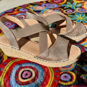 Corky's Boutique Metallic Taupe Espadrille Wedge Sandals